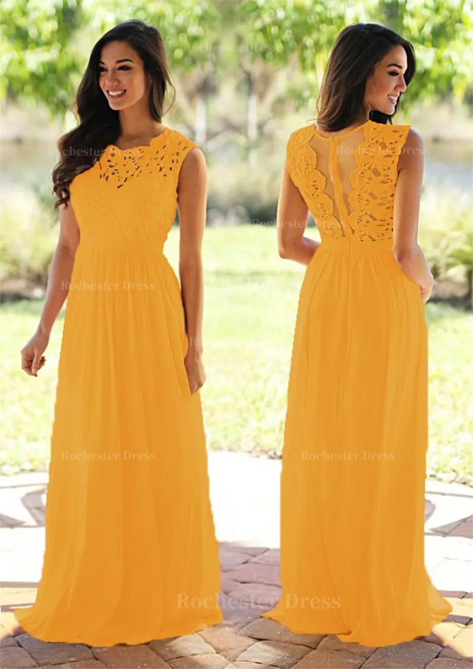 Chiffon Long/Floor-Length A-Line/Princess Sleeveless Bateau Zipper Prom Dress With Appliqued