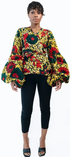 Chika Multicolour Long Sleeve Wrap African Print Shirt