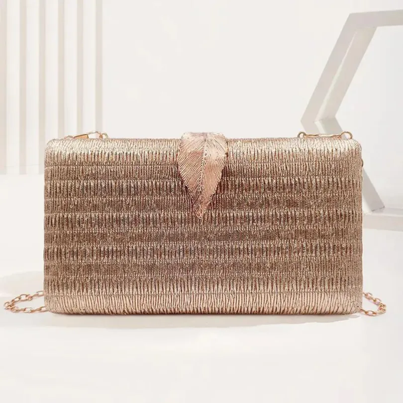 Chokore Shimmery Leaf Clutch/Handbag (Champagne)