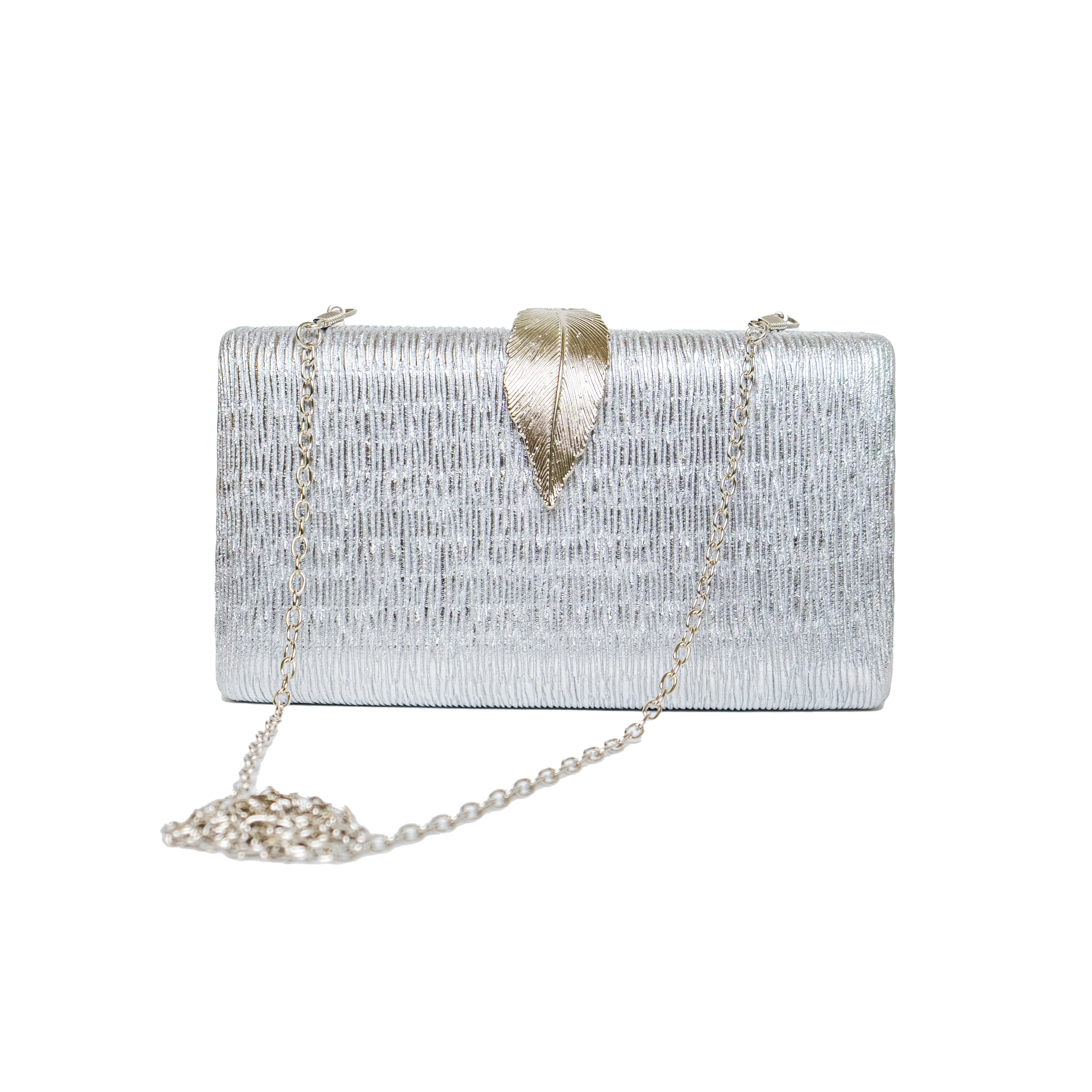 Chokore Shimmery Leaf Clutch/Handbag (Silver)