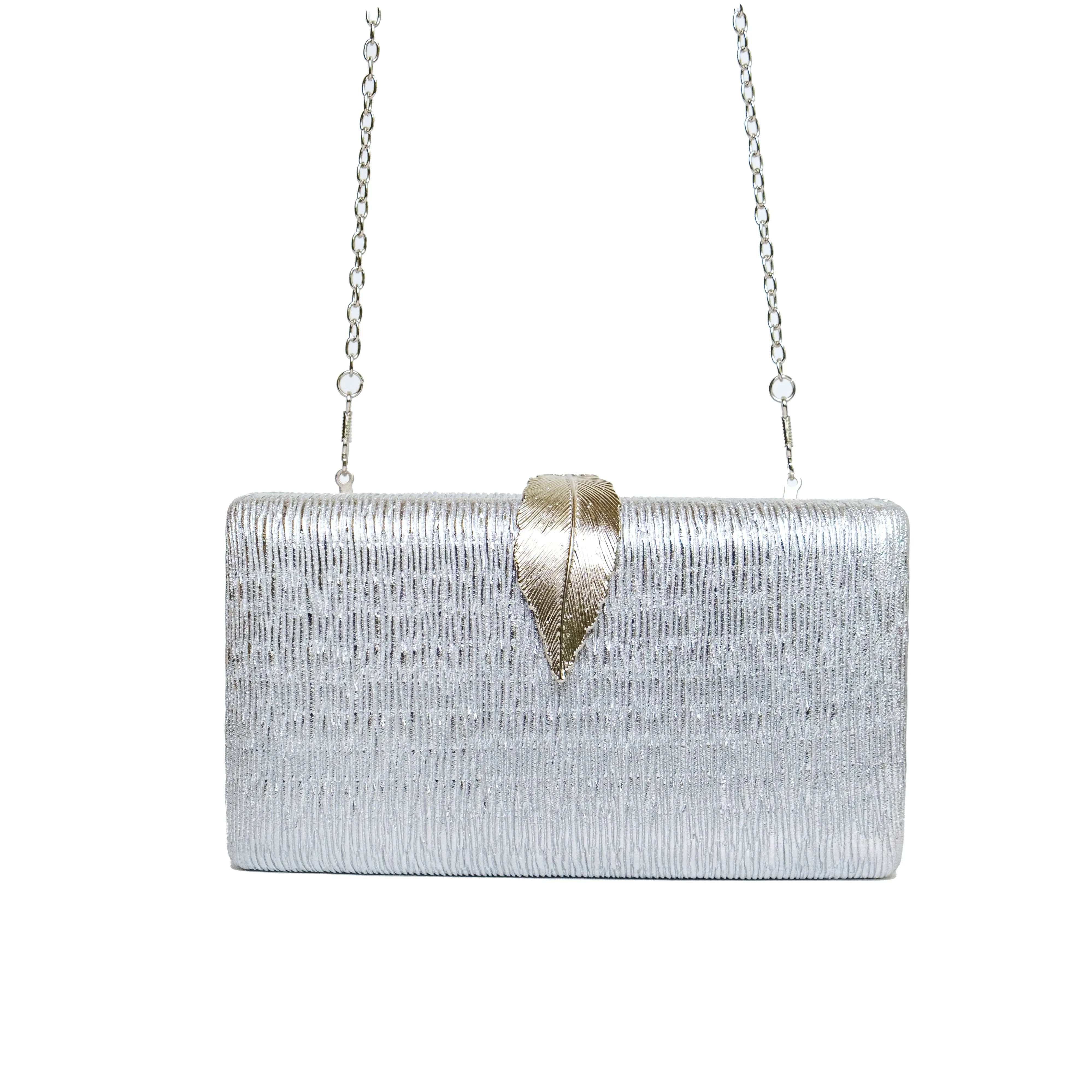 Chokore Shimmery Leaf Clutch/Handbag (Silver)