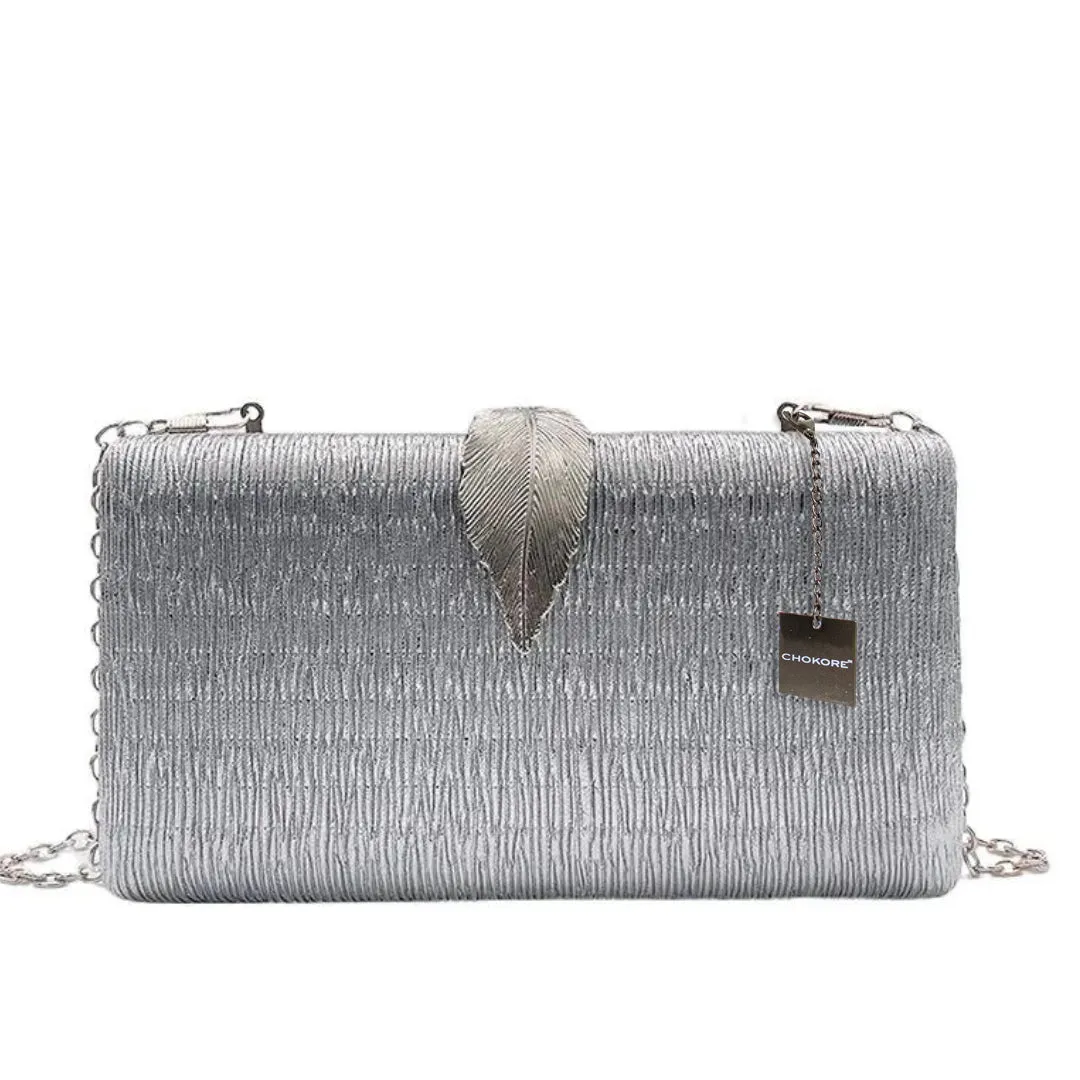 Chokore Shimmery Leaf Clutch/Handbag (Silver)