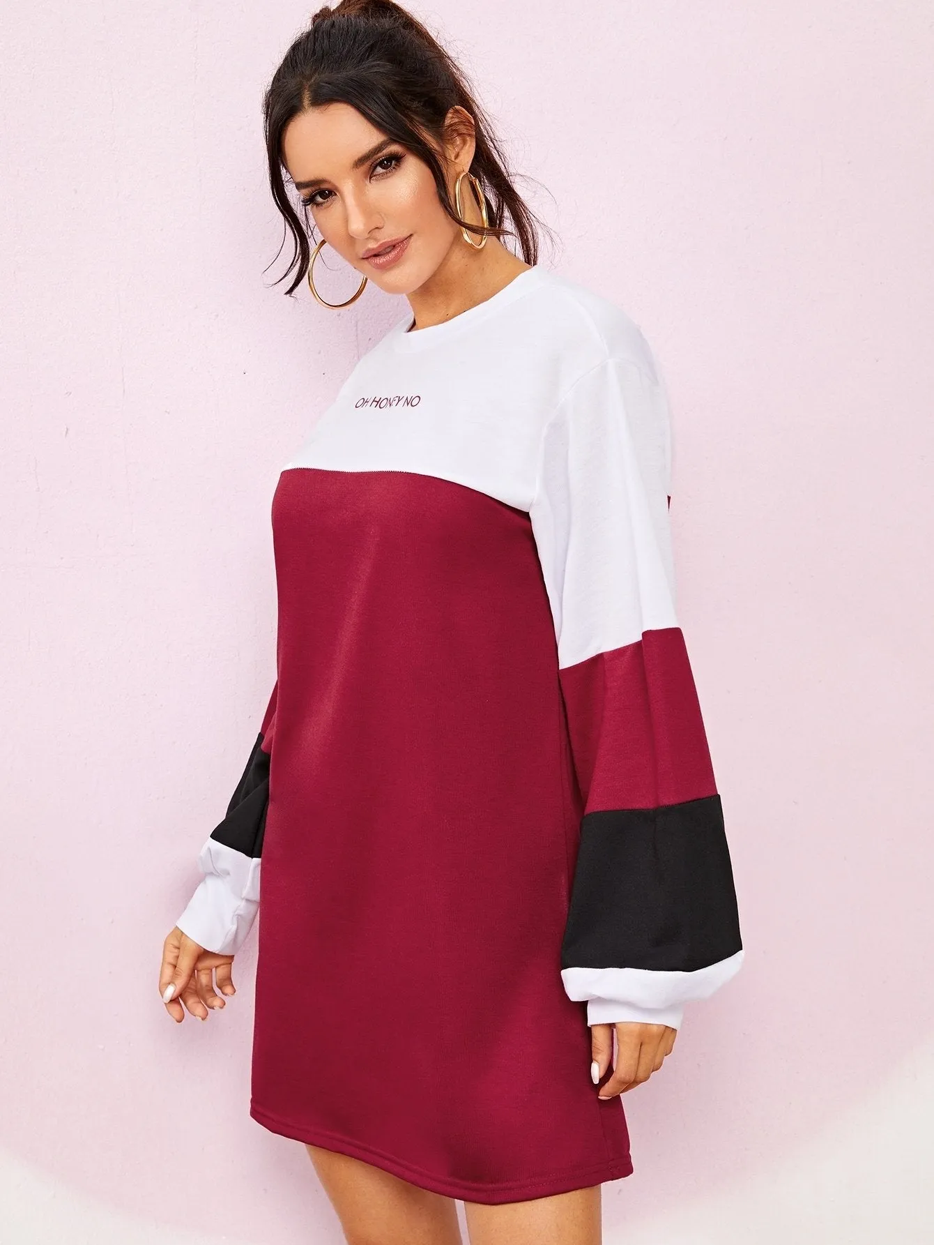 Colour-block Letter Print Sweatshirt Dress