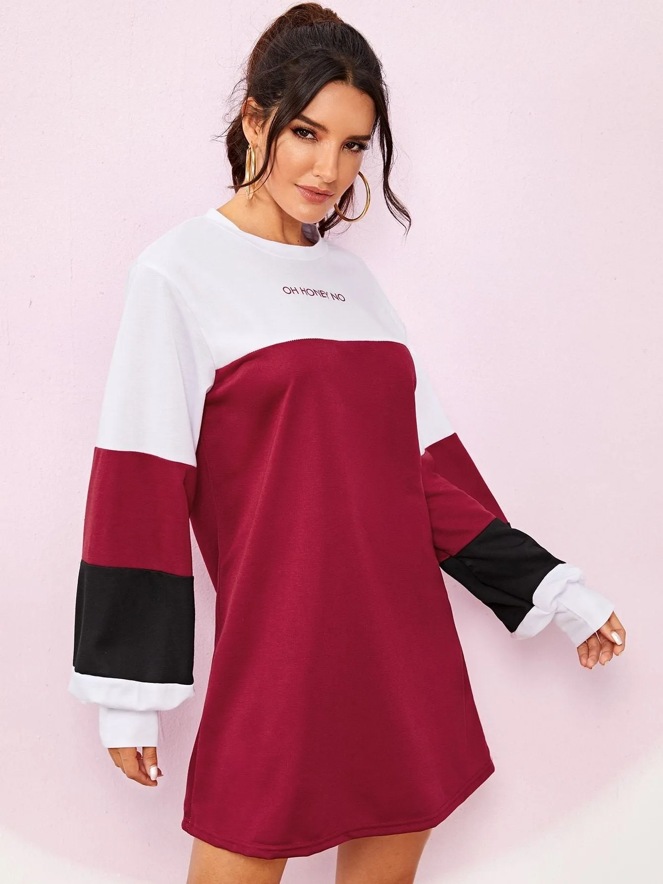 Colour-block Letter Print Sweatshirt Dress