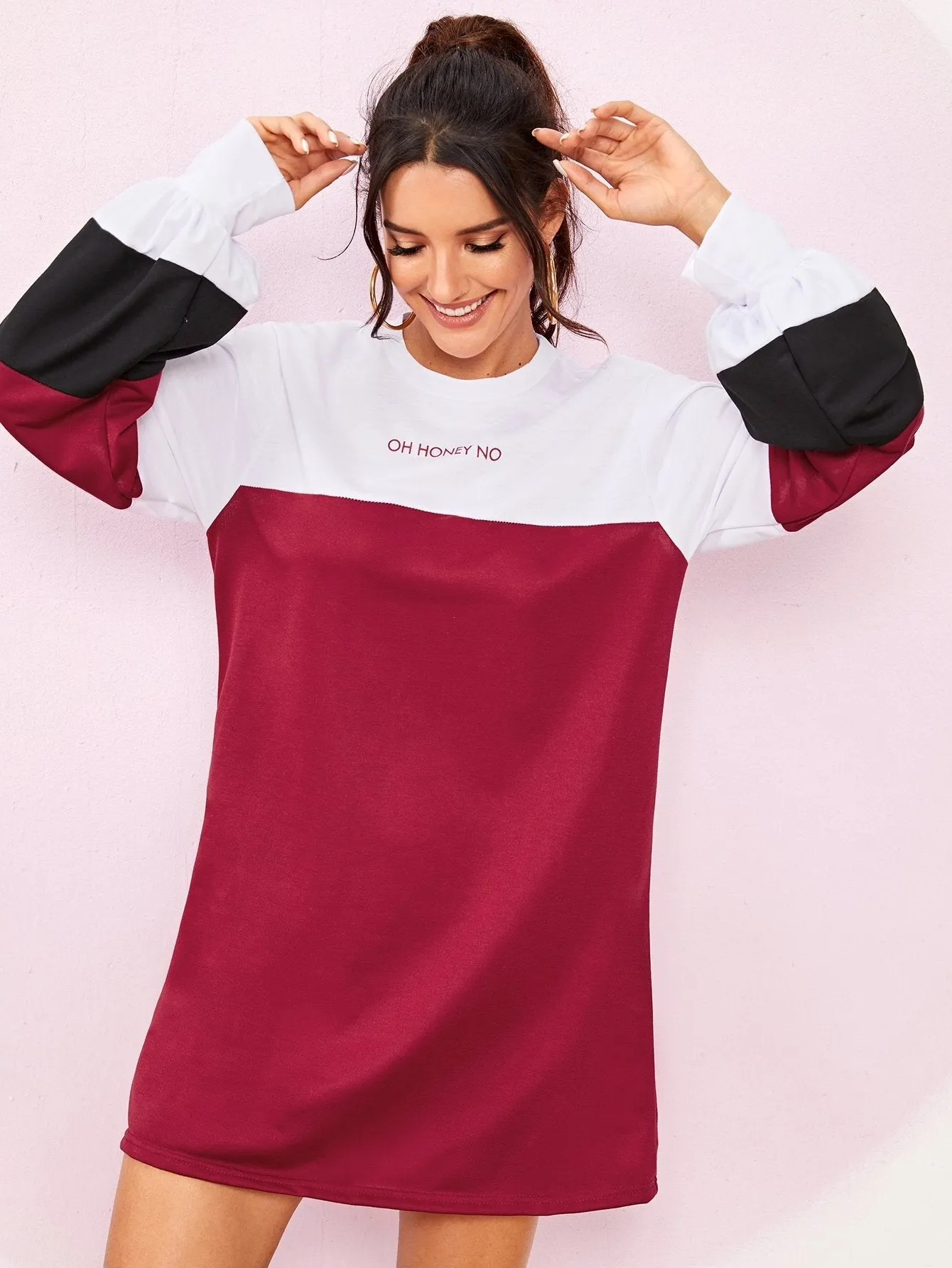 Colour-block Letter Print Sweatshirt Dress