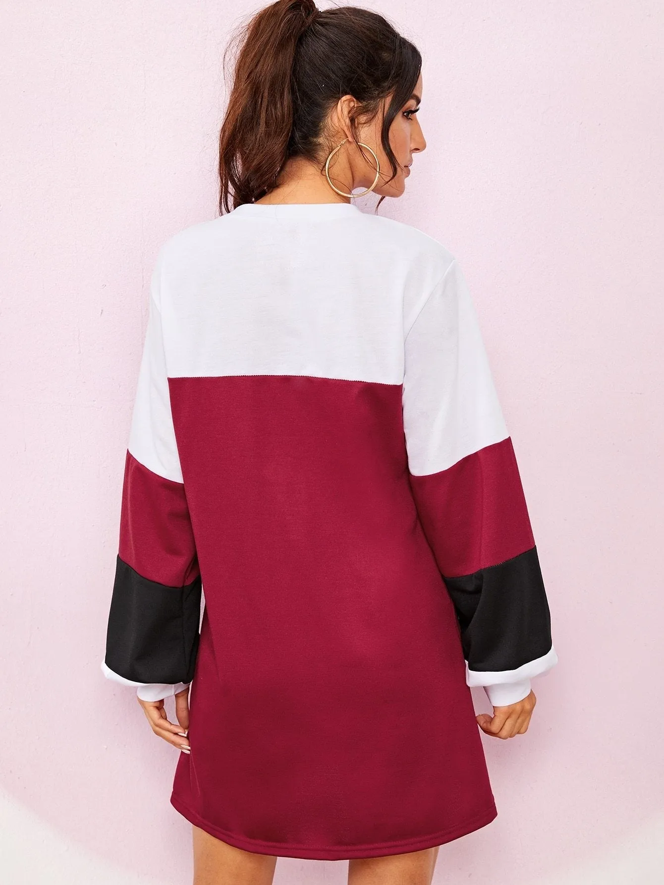 Colour-block Letter Print Sweatshirt Dress