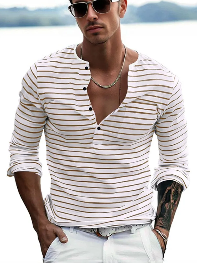 Comfy Basic Stripe Henley Shirt