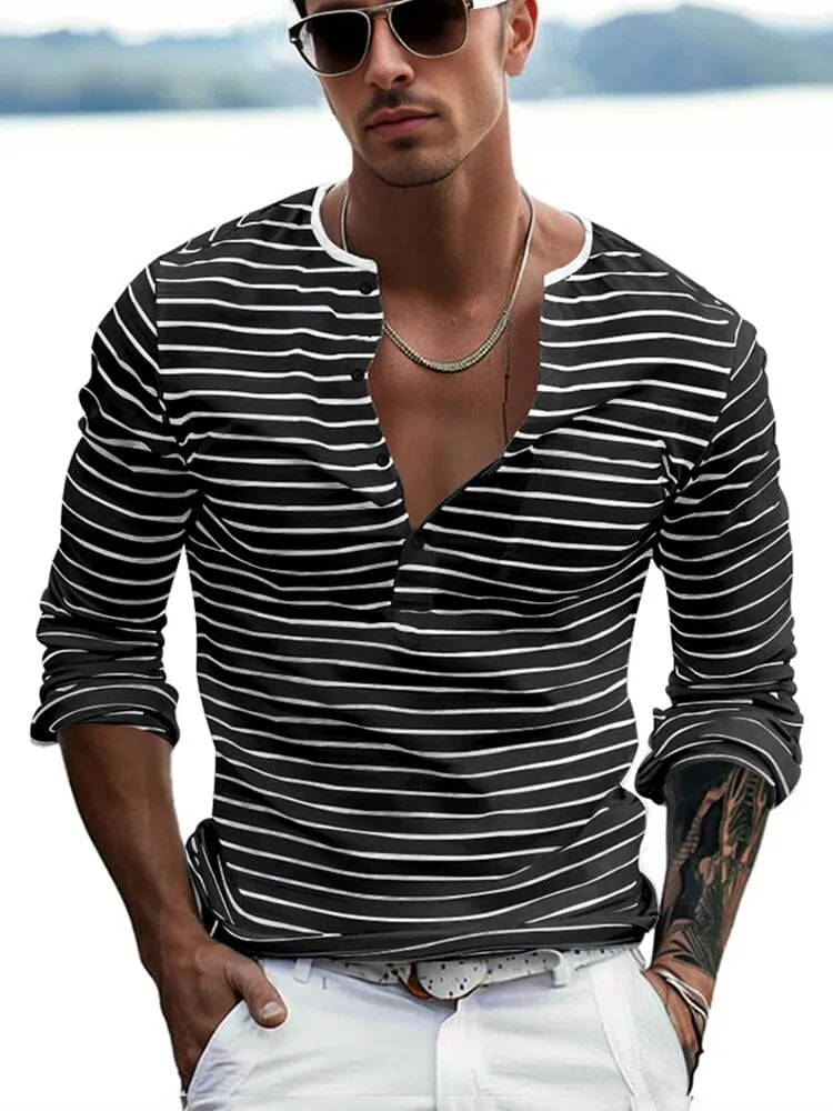 Comfy Basic Stripe Henley Shirt