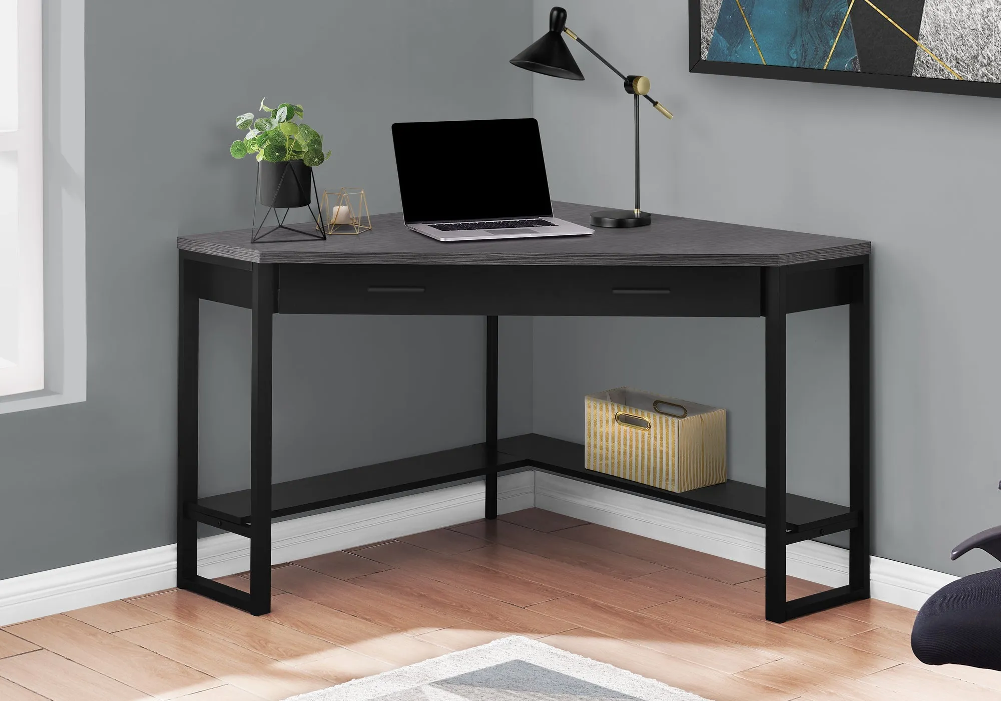 Computer Desk - 42"L / Black / Grey Top Corner / Black