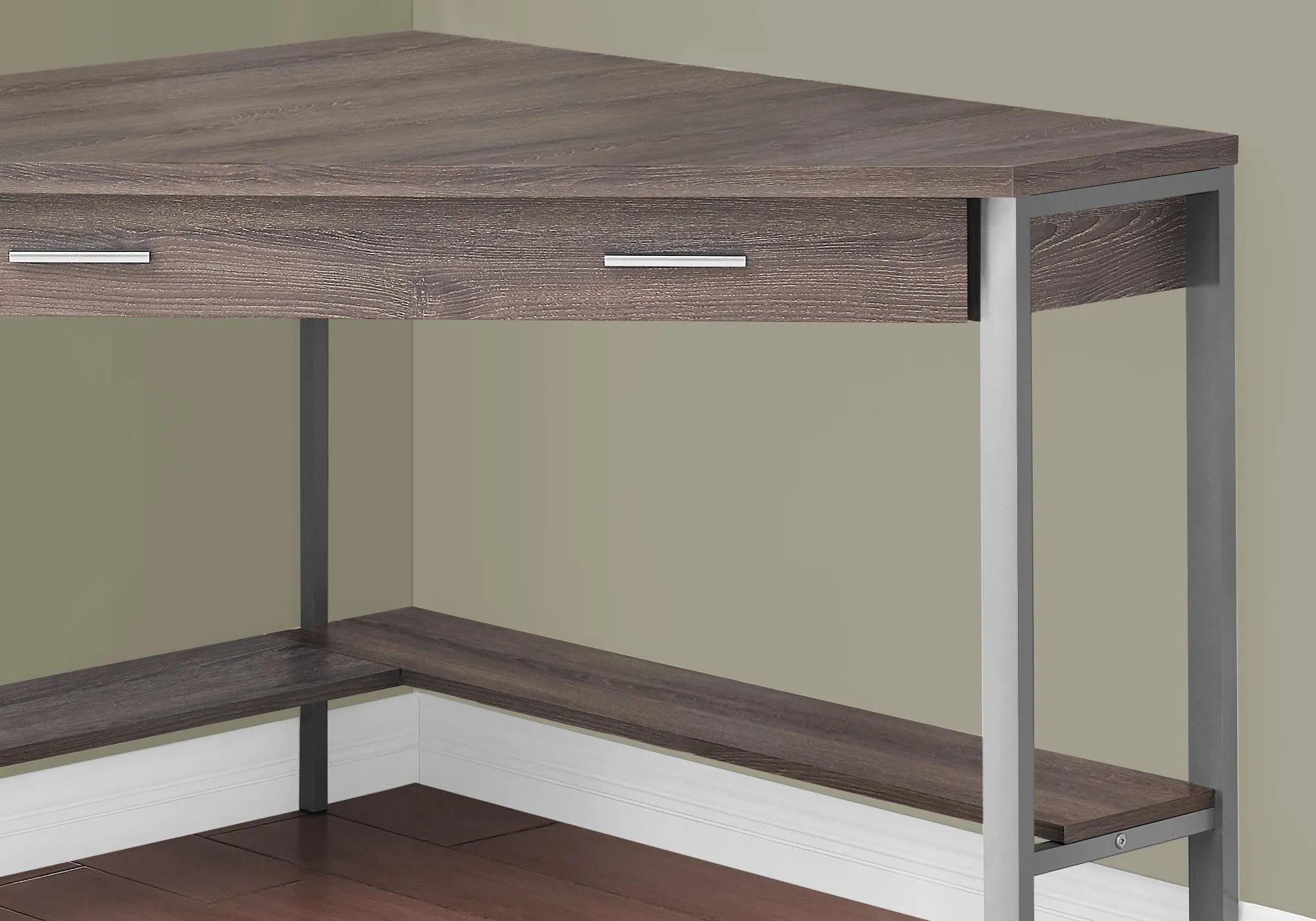 Computer Desk - 42"L / Dark Taupe Corner / Silver Metal