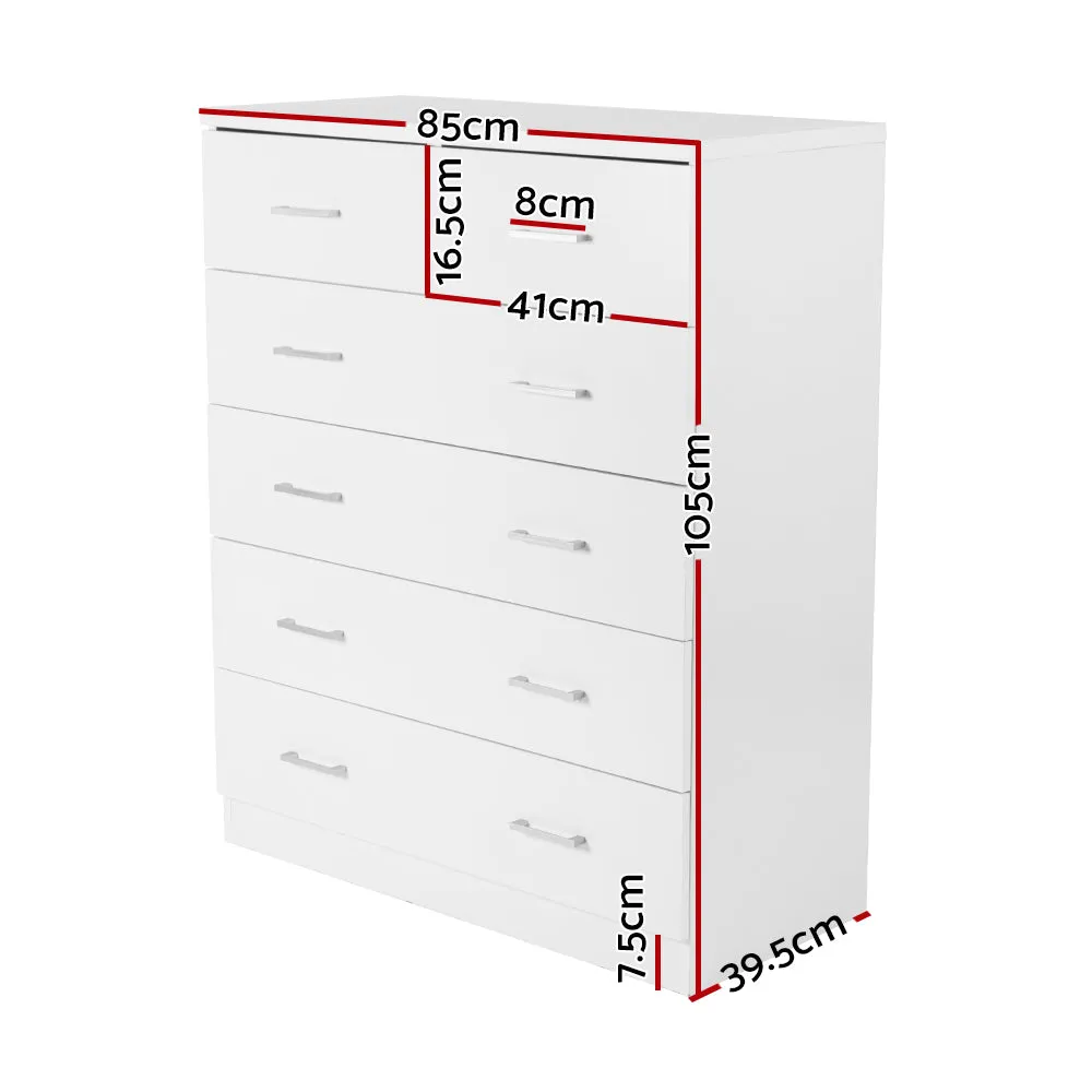 Contemporary 6 Drawer Tallboy, White Finish - Artiss