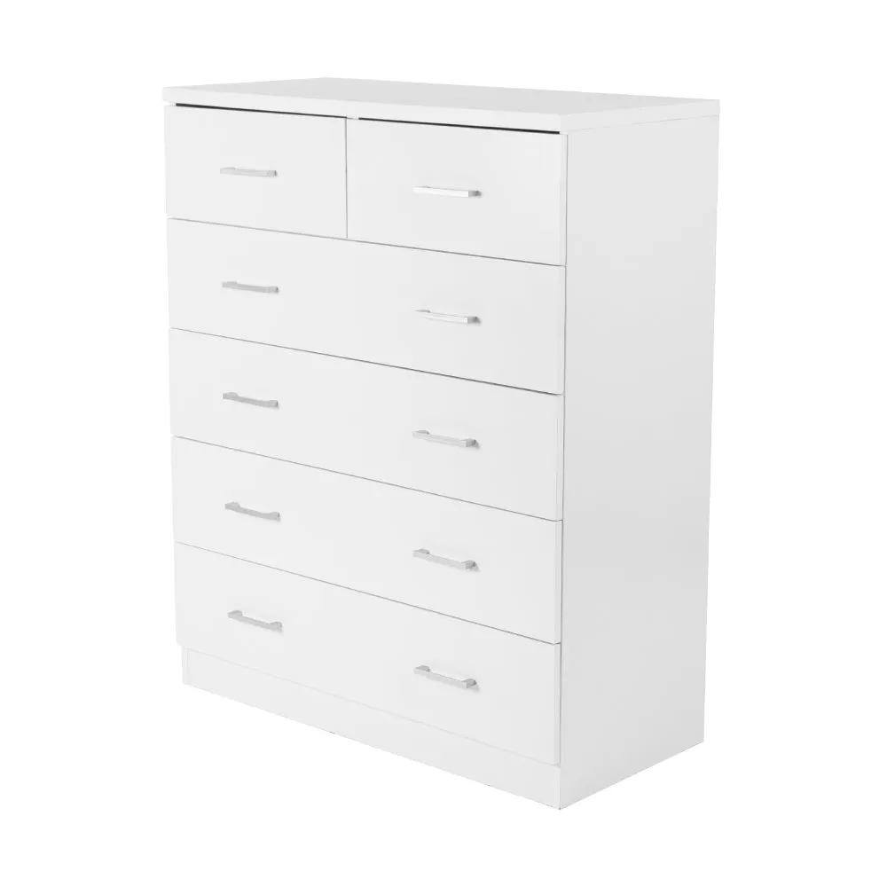 Contemporary 6 Drawer Tallboy, White Finish - Artiss