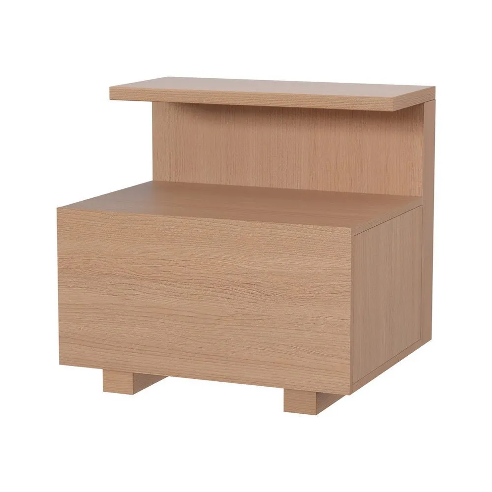 Contemporary Bedside Table with Shelf & Drawer - Pine