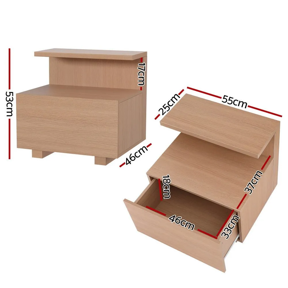 Contemporary Bedside Table with Shelf & Drawer - Pine