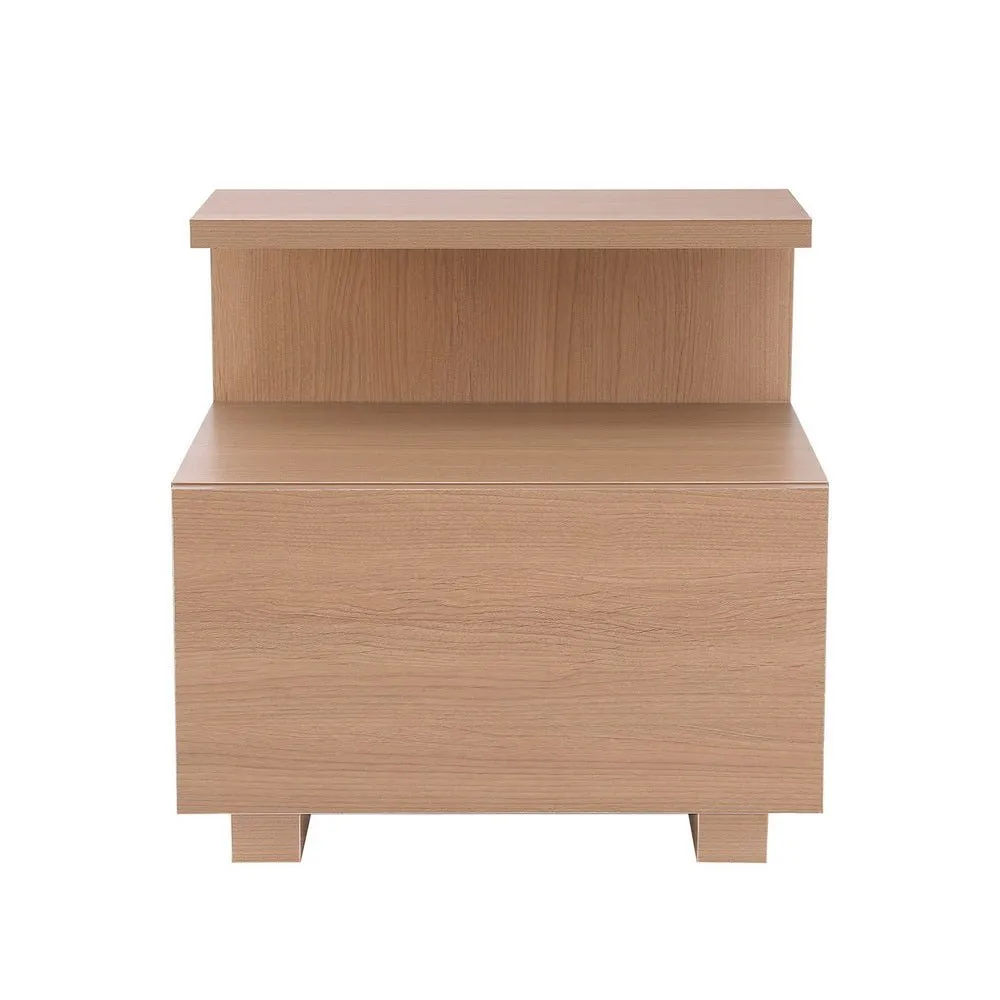 Contemporary Bedside Table with Shelf & Drawer - Pine