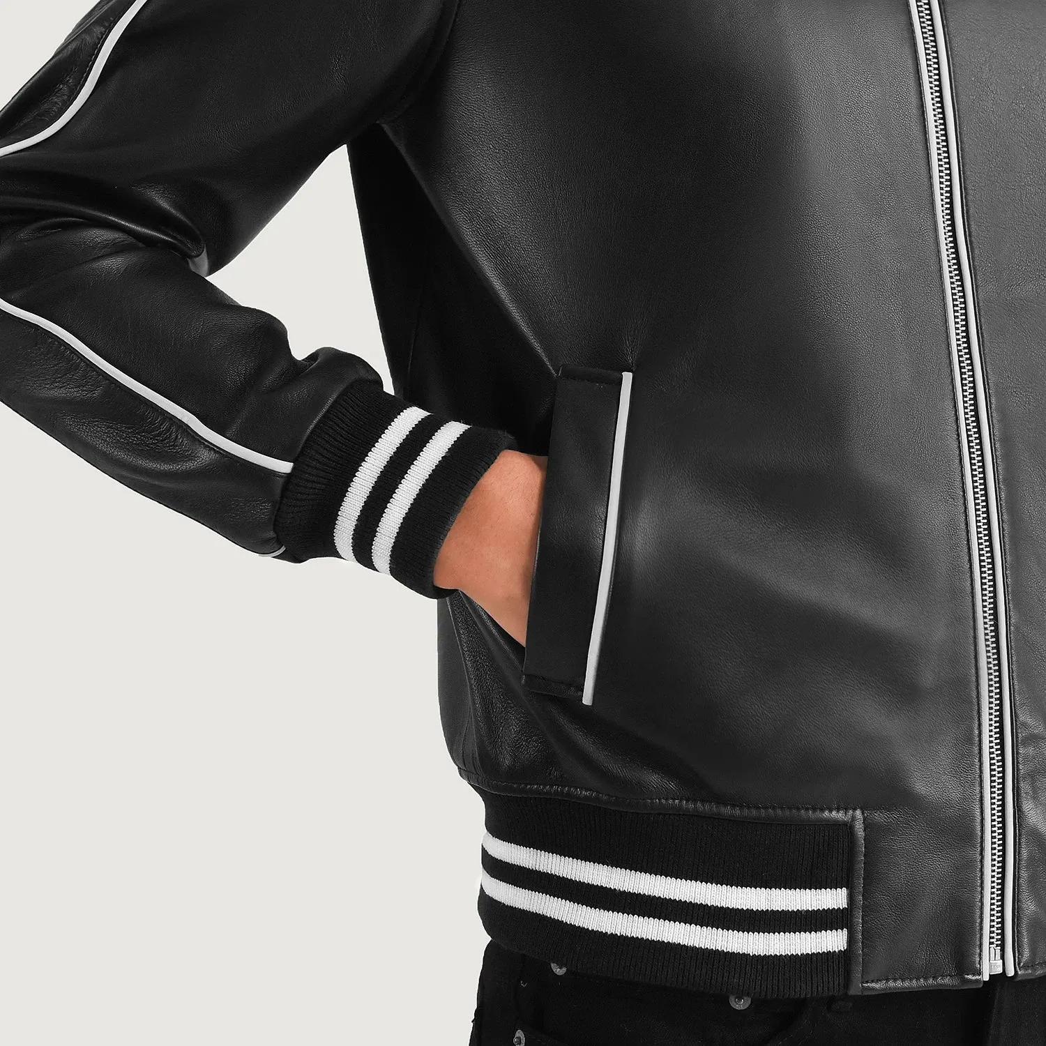 Cooper Black Leather Varsity Jacket