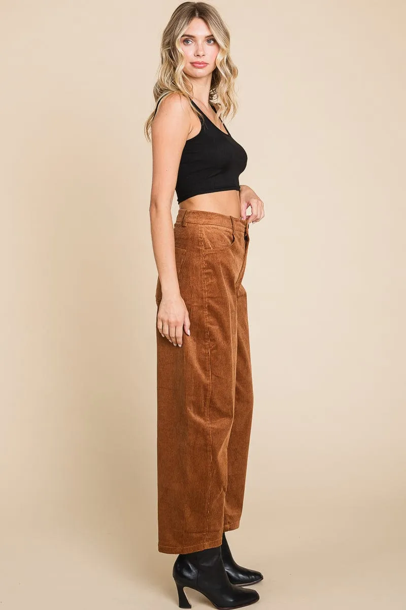 Corduroy Wide Leg Horseshoe Relaxed Fit Pants