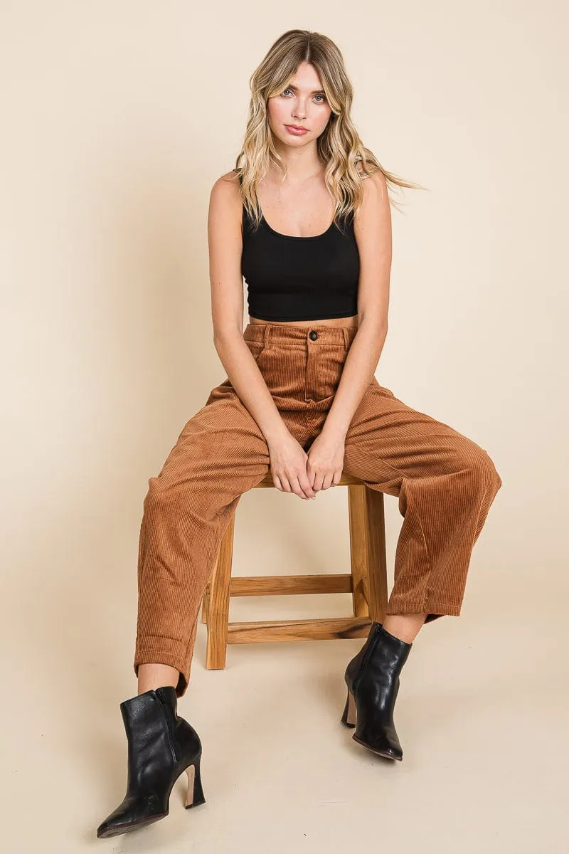 Corduroy Wide Leg Horseshoe Relaxed Fit Pants