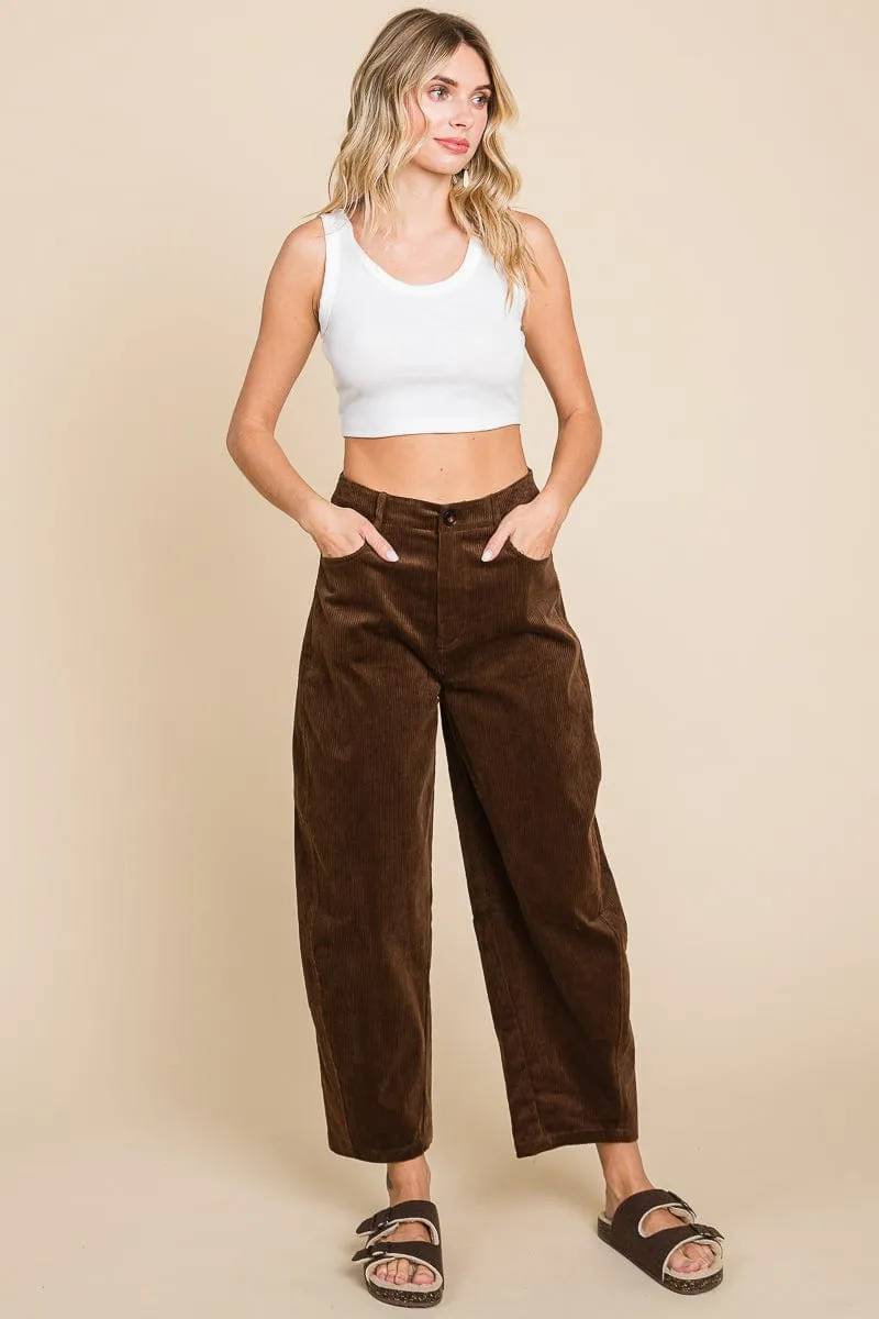 Corduroy Wide Leg Horseshoe Relaxed Fit Pants