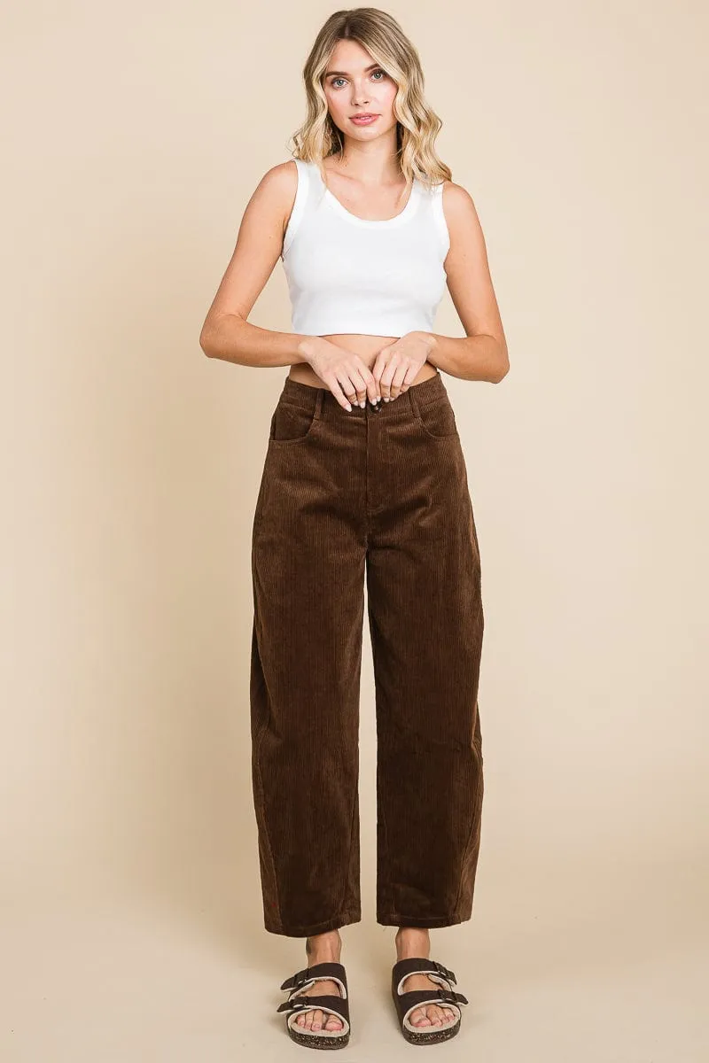 Corduroy Wide Leg Horseshoe Relaxed Fit Pants