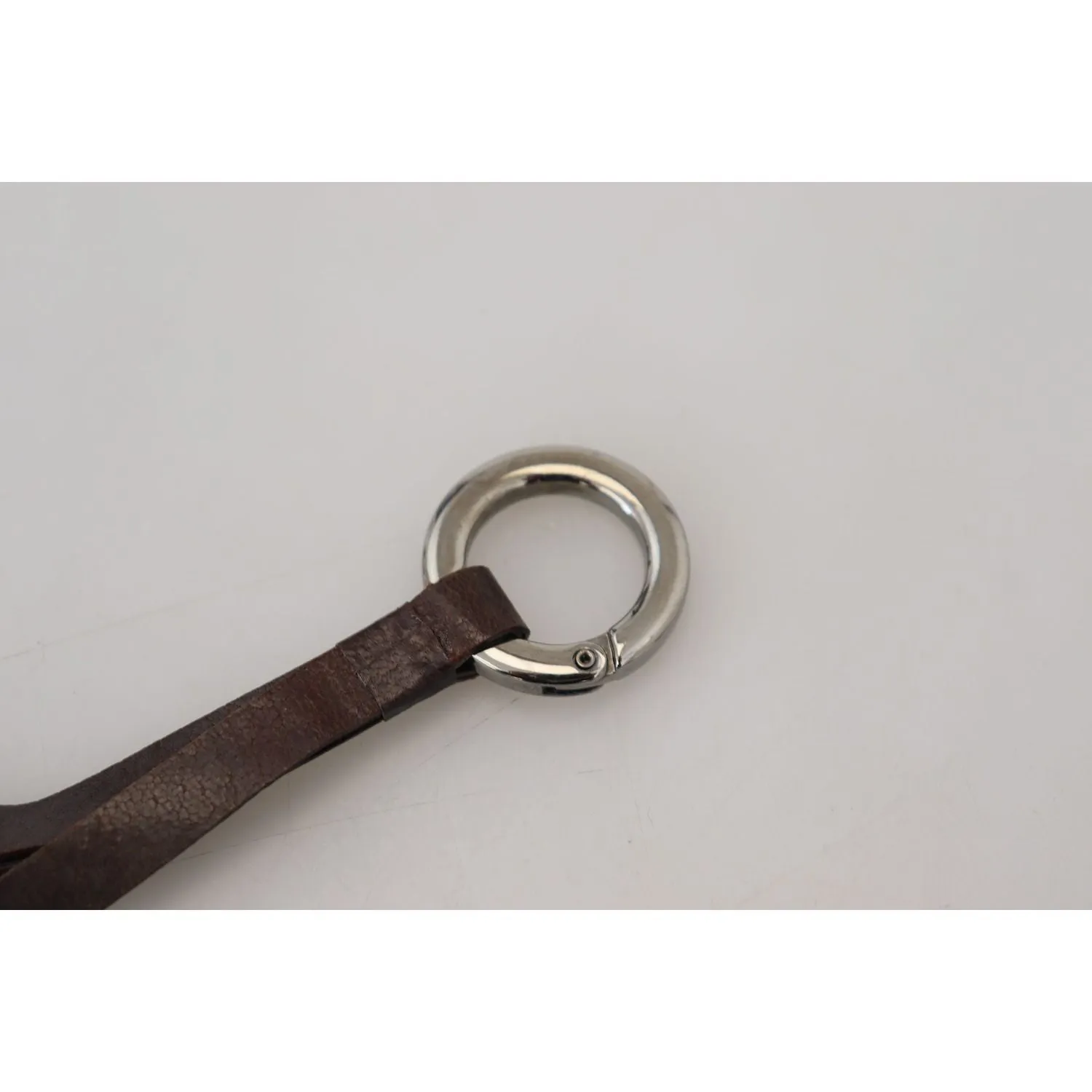 Costume National Chic Brown Leather Keychain with Brass Accents