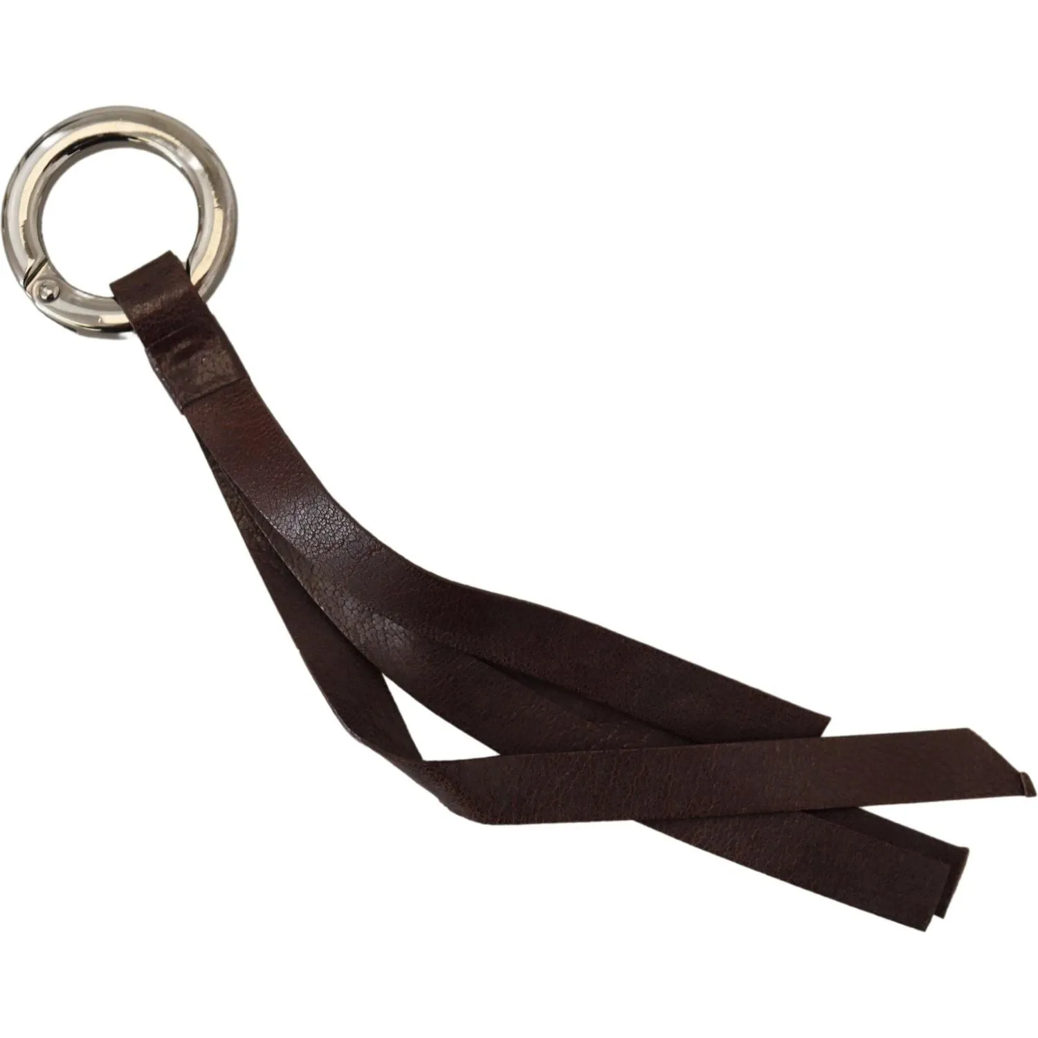 Costume National Chic Brown Leather Keychain with Brass Accents