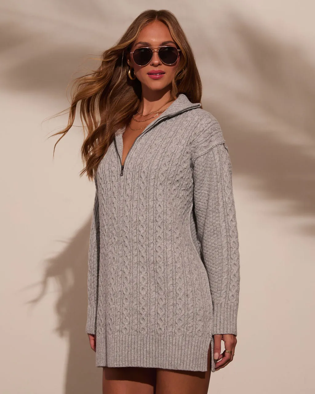 Darla Quarter Zip Cable Knit Sweater Dress