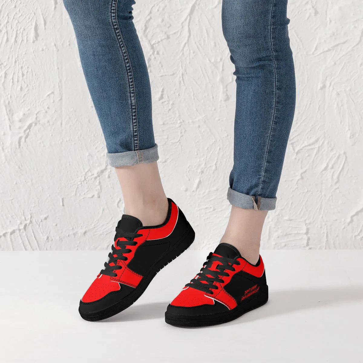 DCYG 4G's Black & Red, Black Sole Low-Top Leather Sneakers