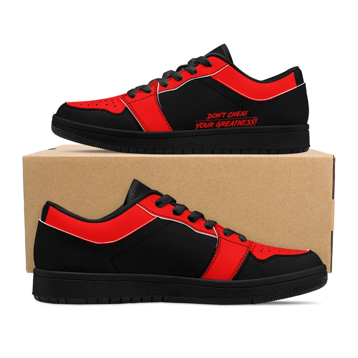 DCYG 4G's Black & Red, Black Sole Low-Top Leather Sneakers