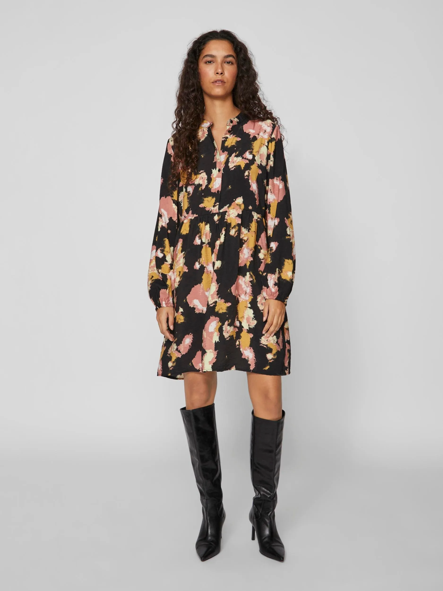 DORTEA SHIRT DRESS (BLACK/ OLD ROSE)