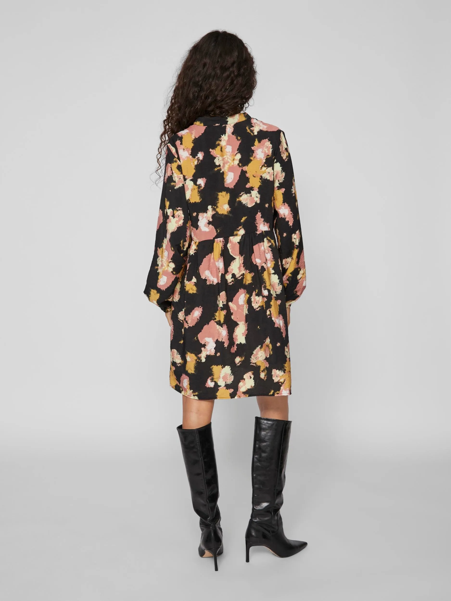 DORTEA SHIRT DRESS (BLACK/ OLD ROSE)