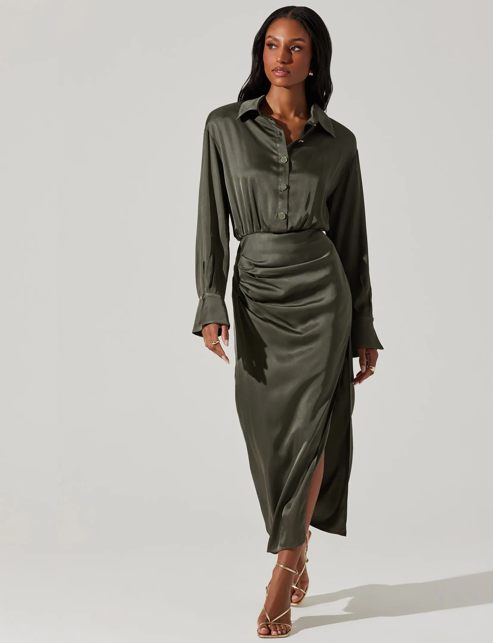 Elizabello Midi Shirt Dress, Moss