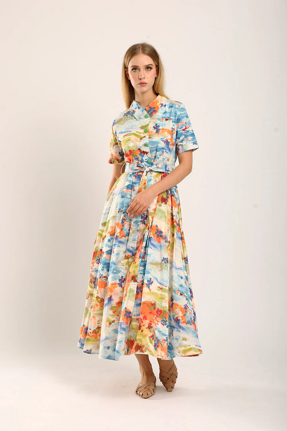 Erinn Collar Maxi Printed Dress in Blue Floral