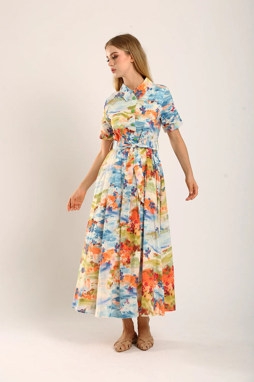 Erinn Collar Maxi Printed Dress in Blue Floral