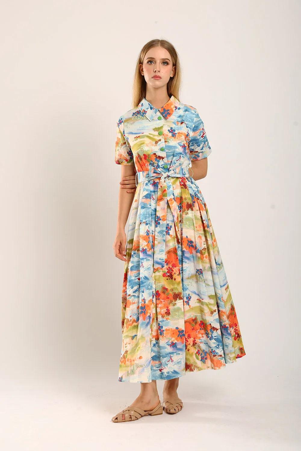 Erinn Collar Maxi Printed Dress in Blue Floral