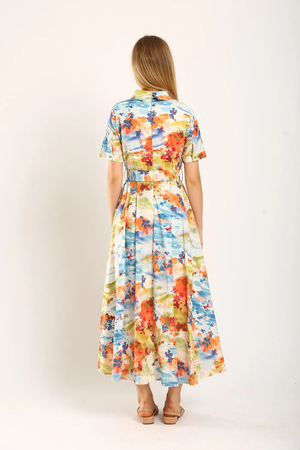 Erinn Collar Maxi Printed Dress in Blue Floral