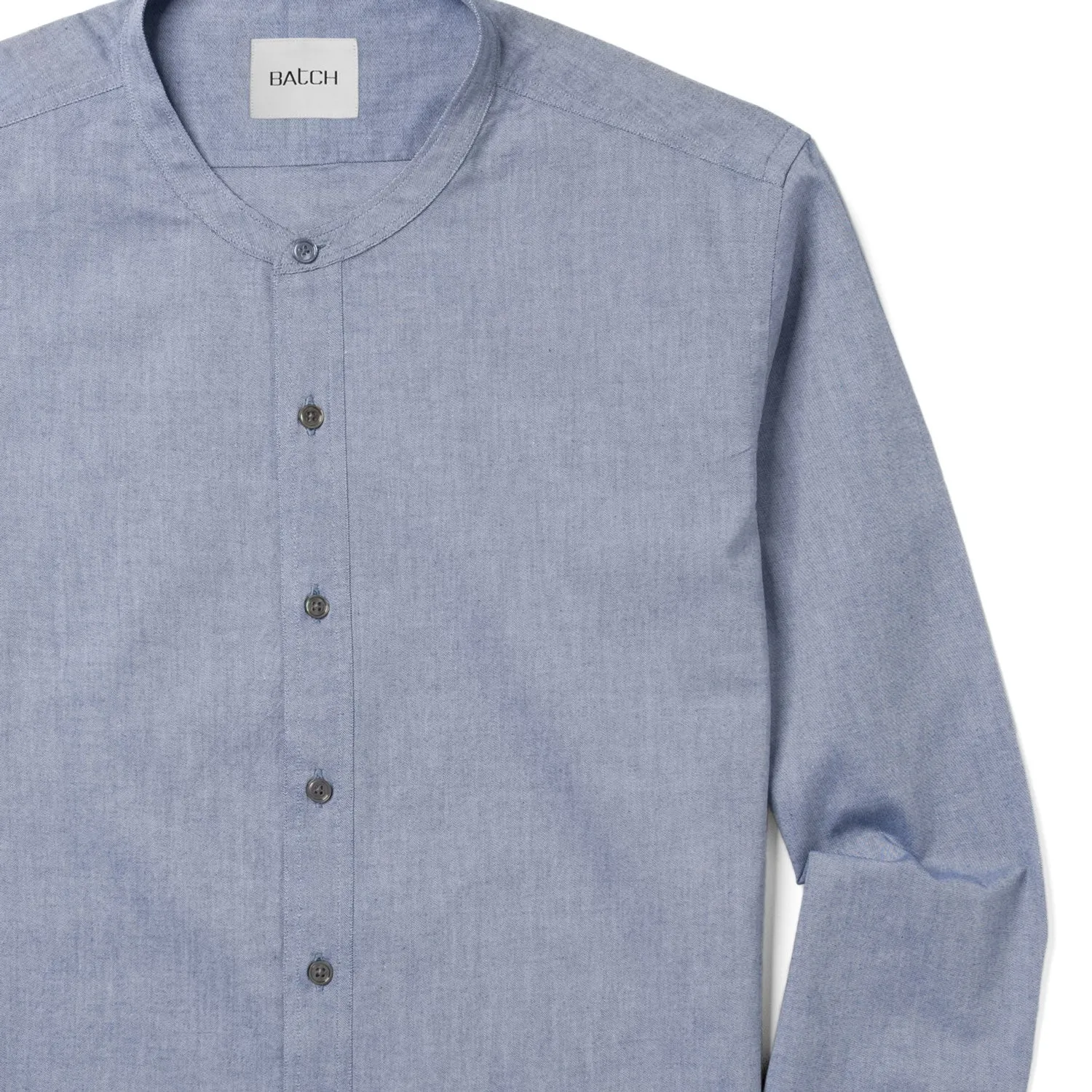 Essential Band Collar Button Down Shirt - Navy Cotton Oxford