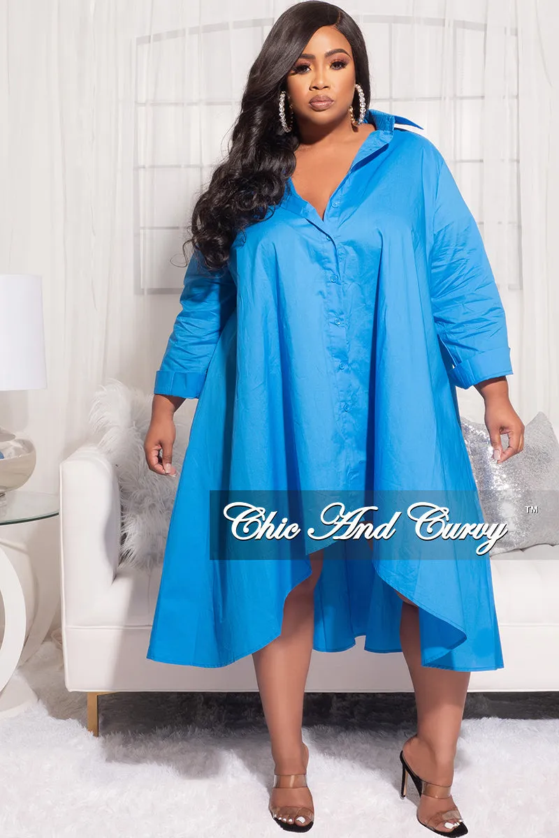 Final Sale Plus Size Hi-Low Shirt Dress in Blue