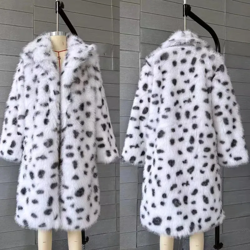 Fluffy Furry Leopard Faux Fur Coats Long Belted Overcoats Fox Fur Coat