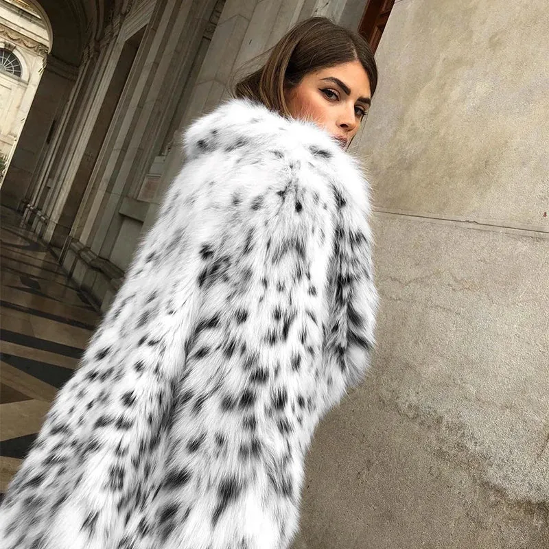 Fluffy Furry Leopard Faux Fur Coats Long Belted Overcoats Fox Fur Coat