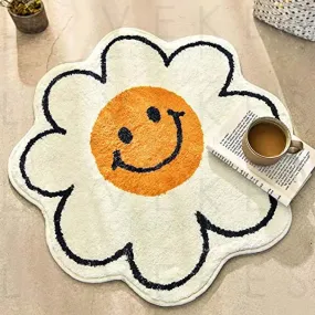 FOMAILE Smiley Face Rug Sunflower Rug Cute Bath Mat Strong Water Absorption Bath Rug Super Absorbent and Fluffy Mat Machine Washable Bahtub Mats for Shower, Tub, Bedroom 31.5IN