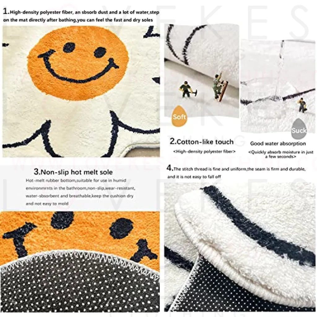 FOMAILE Smiley Face Rug Sunflower Rug Cute Bath Mat Strong Water Absorption Bath Rug Super Absorbent and Fluffy Mat Machine Washable Bahtub Mats for Shower, Tub, Bedroom 31.5IN