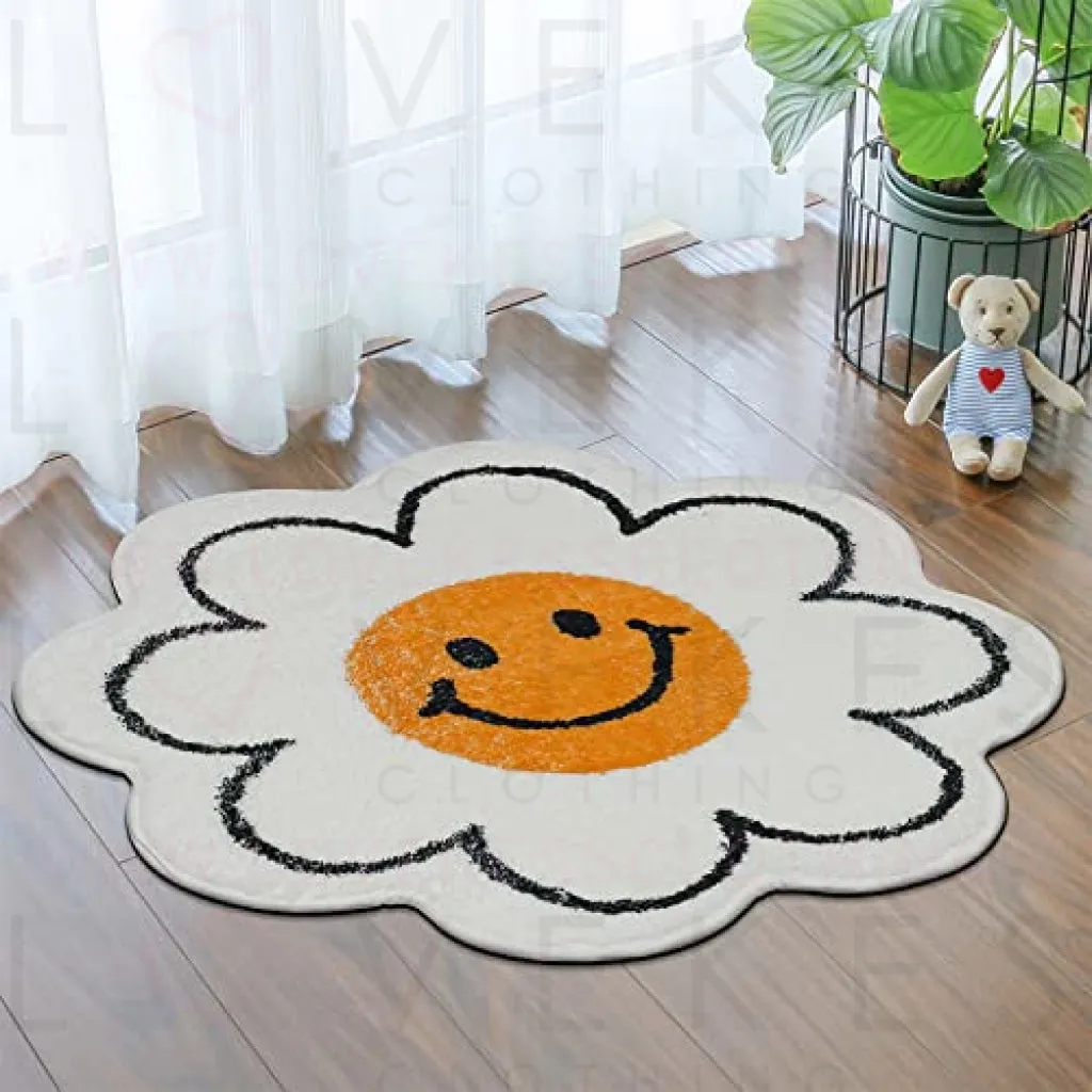 FOMAILE Smiley Face Rug Sunflower Rug Cute Bath Mat Strong Water Absorption Bath Rug Super Absorbent and Fluffy Mat Machine Washable Bahtub Mats for Shower, Tub, Bedroom 31.5IN