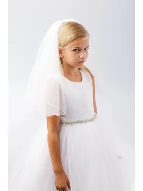 Girls Ivory Wire Merrow Edge Double Layer Communion Flower Girl Veil