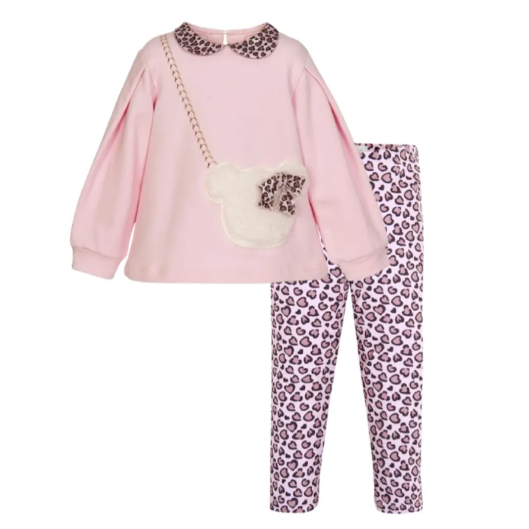 Girls Pink Leopard Print Legging Set