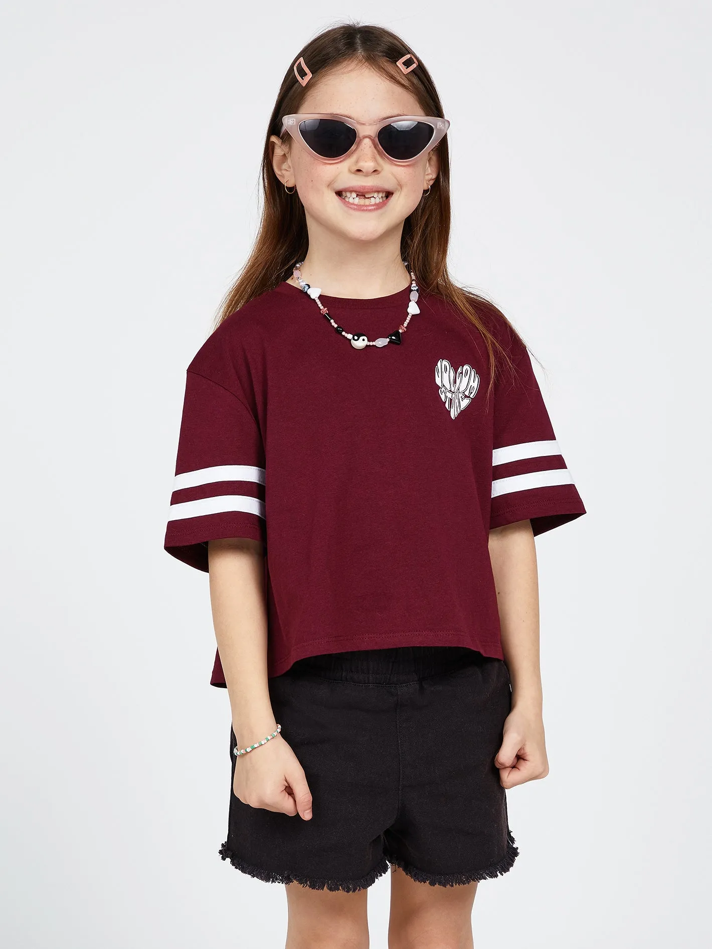 Girls Truly Stoked Short Sleeve Tee - Burgundy