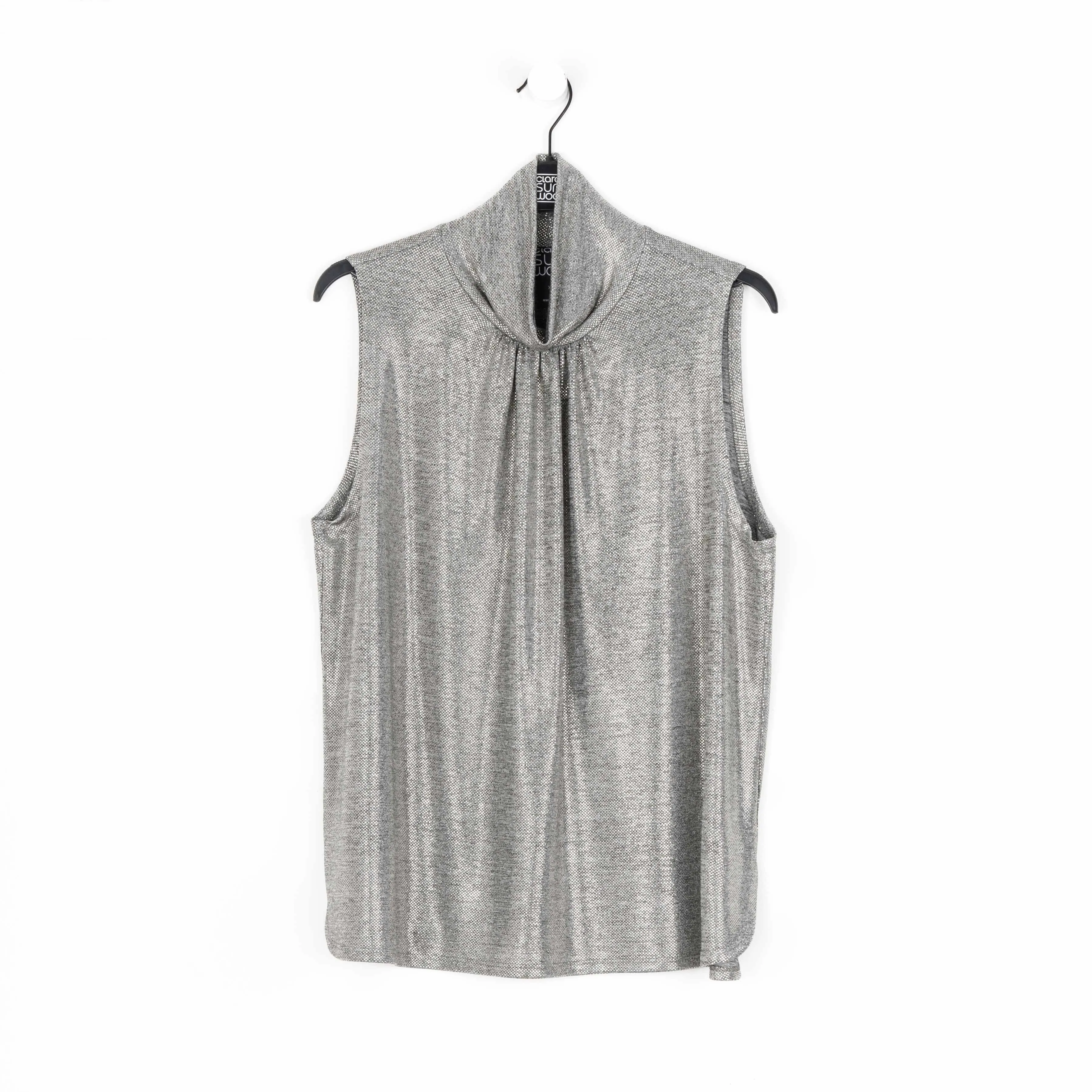 Glimmer Lamé - Sleeveless Pleated Detail Tank - Silver - Limited Sizes!