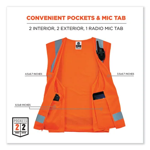 Glowear 8249z-s Single Size Class 2 Economy Surveyors Zipper Vest, Polyester, Large, Orange, Ships In 1-3 Business Days