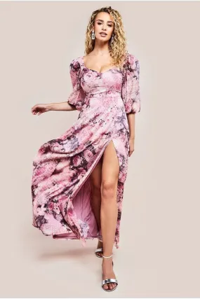 Goddiva Printed Shirred Back Maxi Dress - Blush