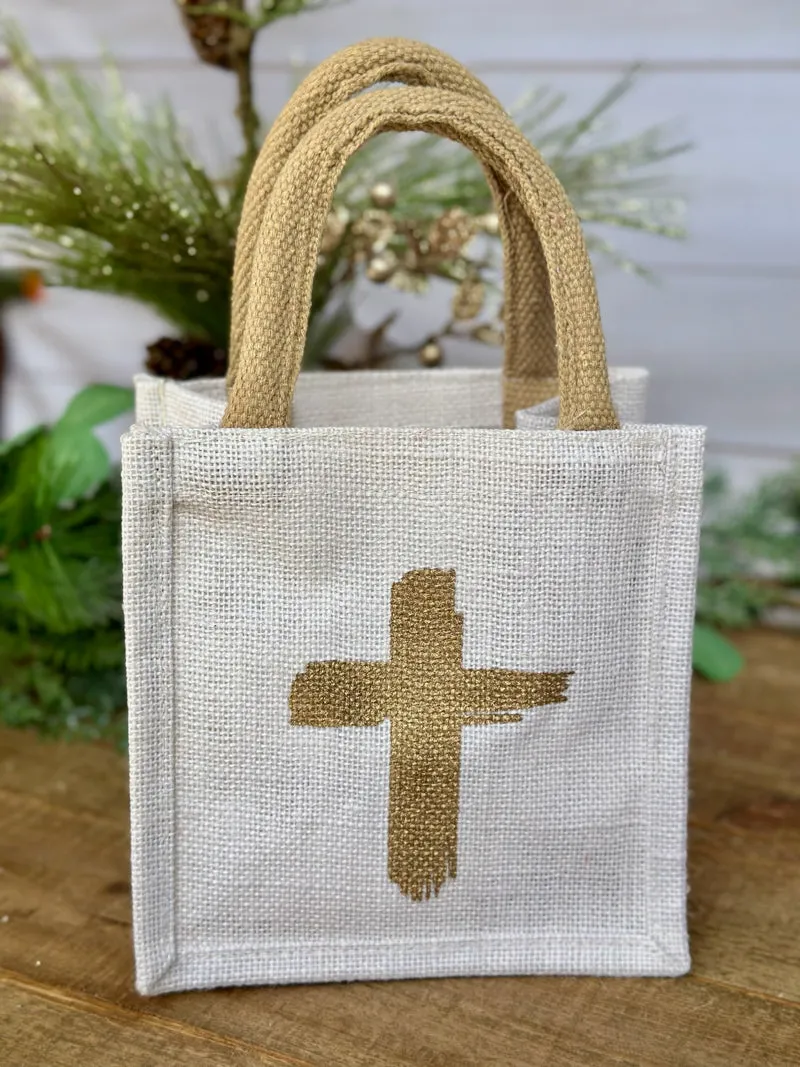 Gold Cross Gift Tote - Natural